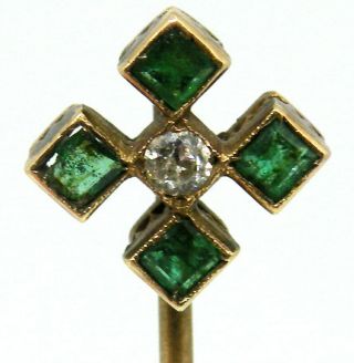 Lovely 18k Gold With Diamond And Emeralds Pin