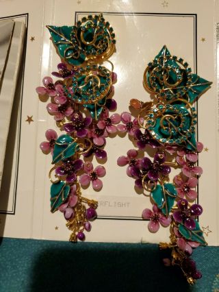 Vintage 80s Lunch At The Ritz Earrings Delphiniums Lilacs 5 " Drops Dangles Nwot
