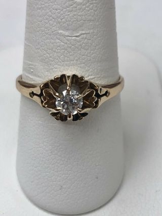 14k Yellow Gold Diamond Antique Engagement Ring Size 7.  75