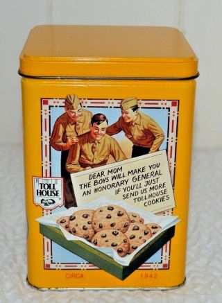 Vintage Nestle Toll House Yellow Cookie Tin With Recipe -