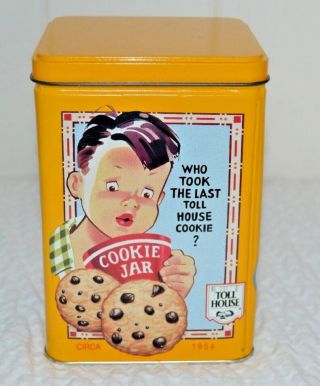 Vintage NESTLE TOLL HOUSE Yellow Cookie Tin with Recipe - 3