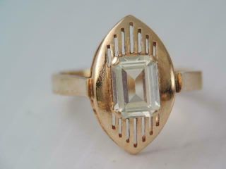 Vintage Art Deco Solid 14k Rose Gold Emerald Cut Sea Foam Aquamarine Ring Sz 7