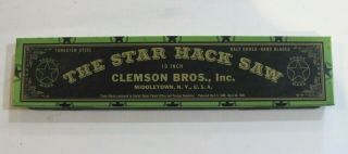 Vintage Clemson Bros.  Inc. ,  Star Hack Saw Blade Tin Box