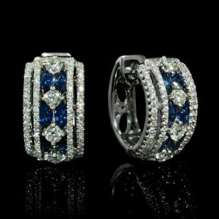 14k White Gold Vintage Engagement Wedding Sapphire Stud Earrings 2.  8 Ct Diamond