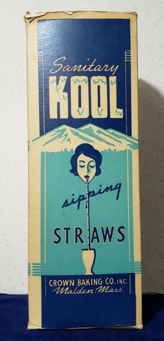 Vintage Kool Sanitary Tall Box Sipping Straws Crown Baking Co Inc.  Malden Mass.