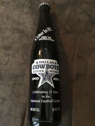 Vintage Dallas Cowboys Coke Bottle,  25th Anniversary Bottle Never Opened