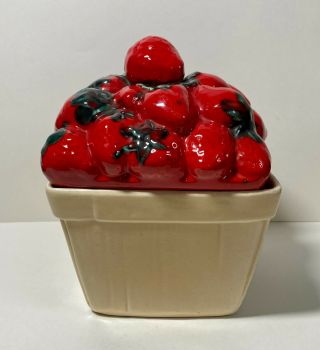 Vintage Basket Of Strawberries Cookie Jar,  House Of Webster Ceramics Texas Usa