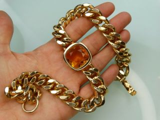 Christian Dior Vtg Heavy Gold Chunky Curb Chain Amber Crystal Xl Choker Necklace