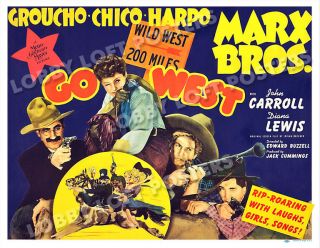 Go West Lobby Card Poster Hs 1940 The Marx Brothers Groucho Harpo Chico