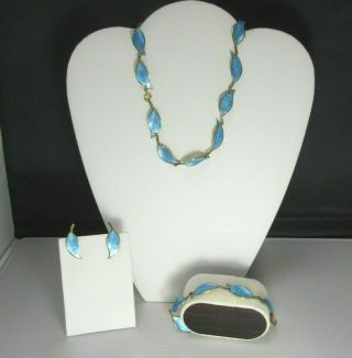 Vintage Ss Enameled Necklace,  Bracelet & Clip - On Set - Earrings David Andersen