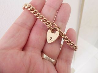 9ct Rose Gold Padlock Clasp Curb Link Bracelet,  Victorian Heavy 9.  7 Grams