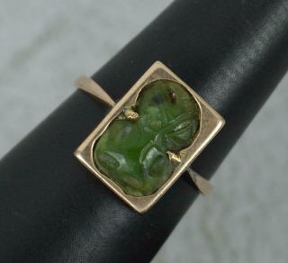 Rare Antique Hei Tiki 9ct Rose Gold And Jade Ring