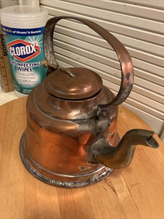 Vintage Antique Rustic Copper Tea Kettle 2
