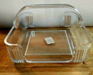 Vintage Clear Napkin Holder Lucite Acrylic Plastic Flat With Handle