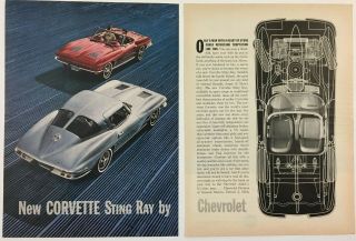 1963 2 - Page Corvette Sting Ray By Chevrolet Ad Sport Coupe,  Convertible