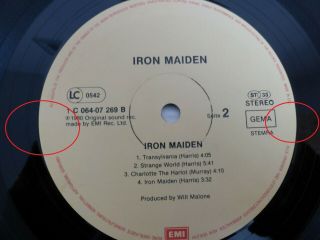 IRON MAIDEN VERY RARE LONG GAPS LABEL VERSION OF THE 1ST GERMAN LP LOOK 3