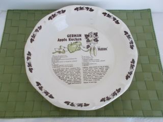Vintage German Apple Kuchen Pie Recipe Deep Dish Watkins Ceramic Pie Plate Usa