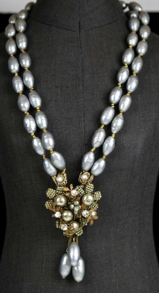 Gorgeous Miriam Haskell Baroque Silver Pearl Necklace Erandn1