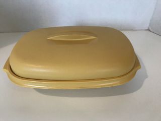 Vintage 3 Pc 1273 - 2 Tupperware Harvest Gold Microwave Steamer Oval Serving Bowl