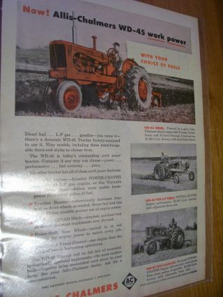 Vintage Allis Chalmers Advertising Page - Wd 45 Tractors - 3 Fuel Options