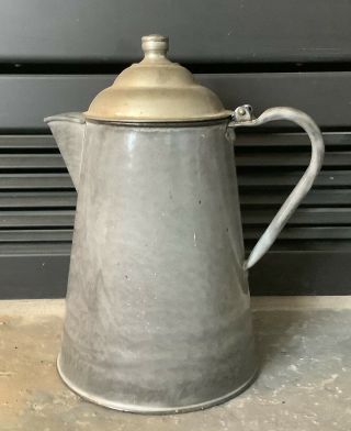 Vintage Gray Enamel Ware Coffee Pot With Lid And Handle