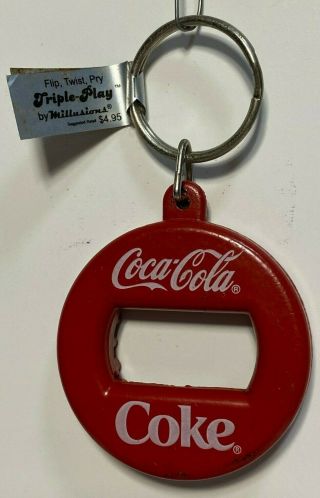 With Tags,  Coca - Cola Coke Red White Bottle Cap Opener Key Chain
