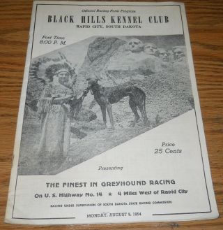 1954 Black Hills Kennel Club Program Dog Racing Rapid City,  South Dakota