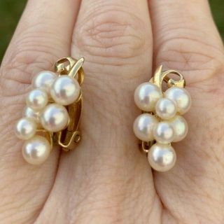 Estate Vintage Cultured Pearl 14k Gold Clip On Stud Earrings 23 Mm