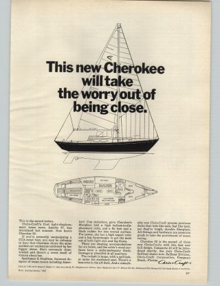 1967 Paper Ad Cherokee 32 Chris Craft Sailboat Apache 37 Ocean Racing