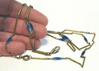 Antique Blue Guilloche Enamel Sterling Silver Necklace Chain 30 " 8.  1 Grams