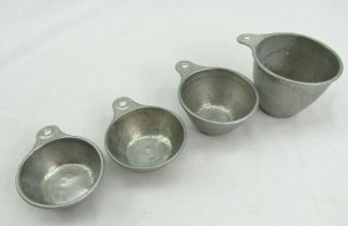 Vintage Metal Measuring Cups Set Of 4 Aluminum Nesting Ekco Embossed 1950s