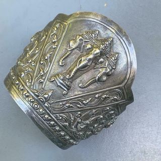 Wide Vintage Tribal Sterling Silver Siam Cuff Bracelet Lord Ganesha
