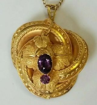 Antique Victorian Etruscan Revival 14k Gold Amethyst Necklace 8.  5g 19.  5 " C.  1865