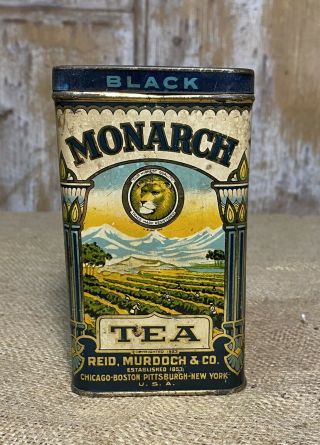 Vintage Monarch Black Tea Tin 16 Oz Empty 1923 Advertising Tin A