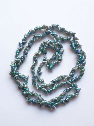 Antique Aboriginal Tasmanian Maireener Shell Long Necklace Iridescent