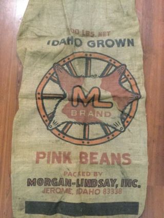 Vintage 100lbs Idaho Grown Ml Brand Morgan - Lindsay Inc.  Burlap Potato Sack