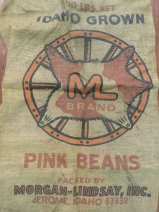 Vintage 100lbs Idaho grown ML brand Morgan - Lindsay Inc.  burlap potato sack 2