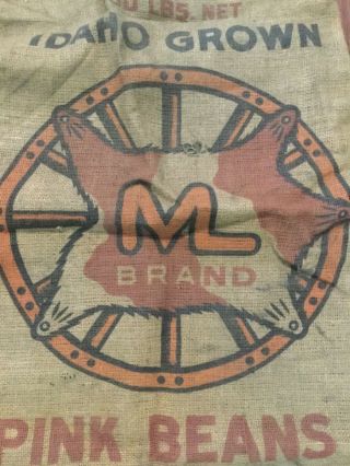Vintage 100lbs Idaho grown ML brand Morgan - Lindsay Inc.  burlap potato sack 3