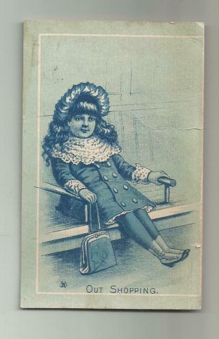1900 Saugatuck Mi A B Taylor Dry Goods Store Shoes Boot Trade Card Girl Shopping