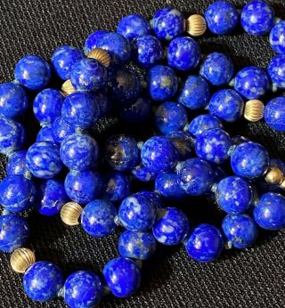 Vintage Estate 14k Yellow Gold Filled & Lapis Lazuli Hand Knotted Necklace 26”