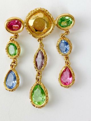 Auth Ysl Yves Saint Laurent Vintage Dangle Brooch Pin Multi - Color Made In France