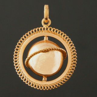 Rare Solid 18k Rose Gold,  Spinning Planet,  Globe,  Sphere,  Estate Pendant,  Nr