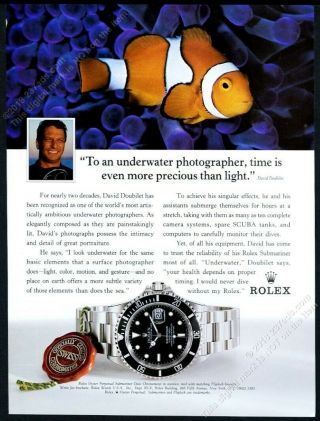 1996 Rolex Submariner Date Watch Clownfish Photo Vintage Print Ad