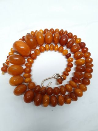 Antique Egg Yolk - Butterscotch Amber Bead Necklace 55 Grams Old