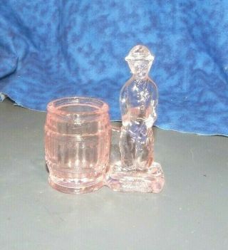 Charlie Chaplin Toothpick Holder Candy Container Pink Glass Figurine Exc