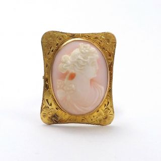 Victorian 10k Gold High Relief Carved Angel Skin Coral Cameo Brooch Pin Pendant