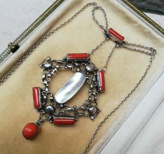 C1925 Arts And Crafts " Sea Treasures " Coral And Pearl Necklace Attr Amy Sandheim