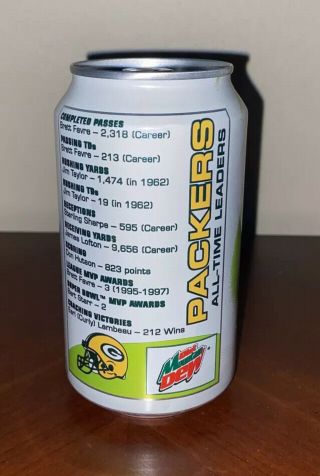 GREEN BAY PACKERS All Time Leaders DIET MOUNTAIN DEW Can Vtg Empty 12 oz.  Can 3