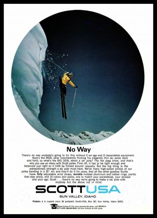 1970 Scott Usa Ski Poles Sun Valley Idaho " No Way " Poster Offer Vintage Print Ad