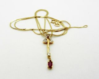 14k Yellow Gold Diamonds & Ruby Slide Charm Pendant Chain Necklace